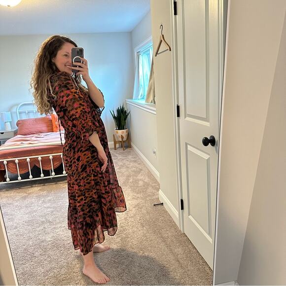 NWT TopShop Orange Black Pink Printed Maxi Dress 6 - Picture 3 of 9